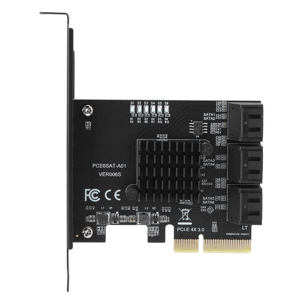 6-Port Riser-kort, PCIe SATA-udvidelseskort med høje hastigheder 6Gbps support, understøtter AHCI-tilstand og Native Command Queue, SATA 3.0 Controller Hub