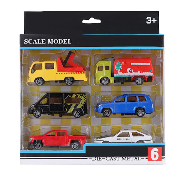 6 kpl 1/60 seosmetalliautolelu Simuloitu ajoneuvomalli Lapsille Vetoautolelu (C-tyyli)