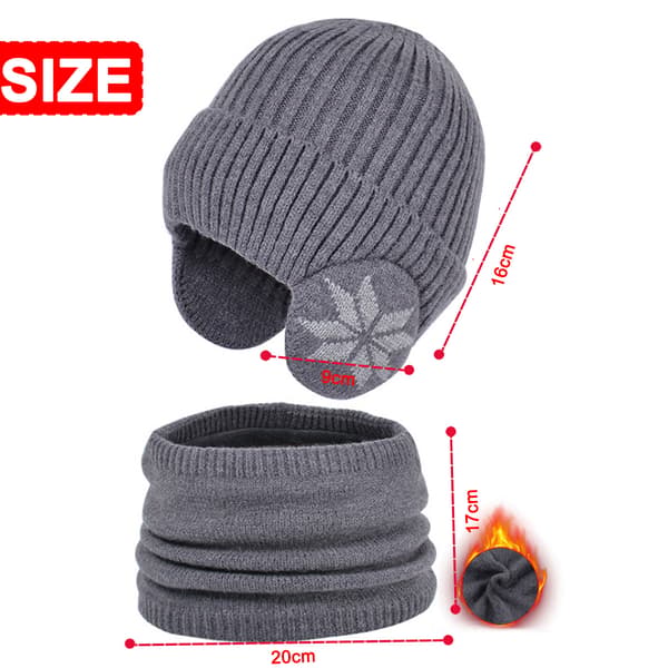 Vinterfleecehalsduksset för barn, Vintervindsäker och varm stickad mössa och halsduk för barn, Öronskyddande mössa dark grey
