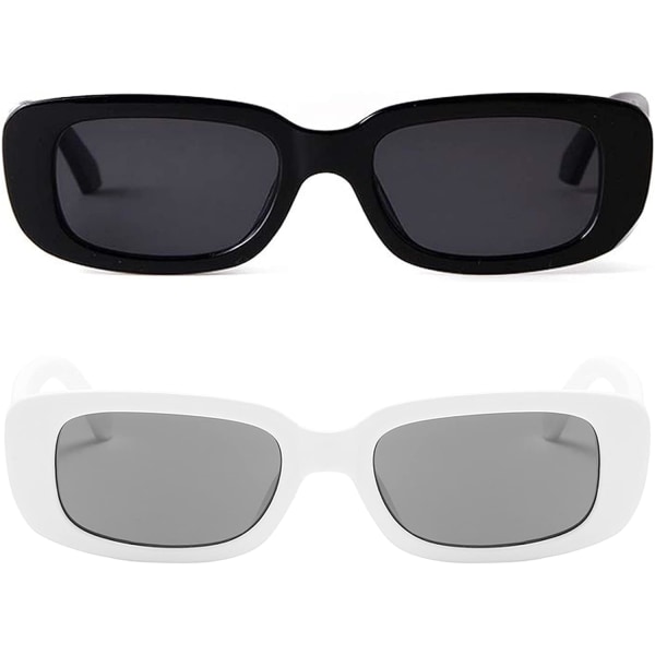 2 st solglasögon, svarta bågar svarta glas + vita bågar gråa glas