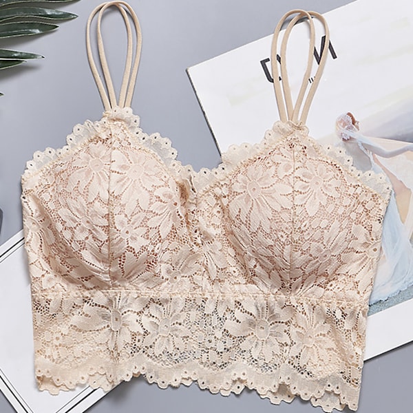 Spets-BH Bralette Vadderad Plus Size Linne Underkläder Hudvänlig Andningsbar Lätt Vadderad BH Underkläder Hudfärg L