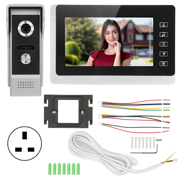7 tommer TFT LCD Trådløs Videodørklokke 2-vejs Nattesyn Vandafvisende Hjemmesikkerhedssystem 100-240VUK Stik