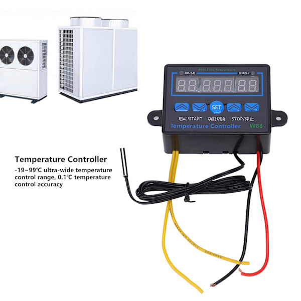 Høytemperaturregulator 3‑skjerm Multifunksjonell kontrollbryter W88 ‑19~99℃ 220V