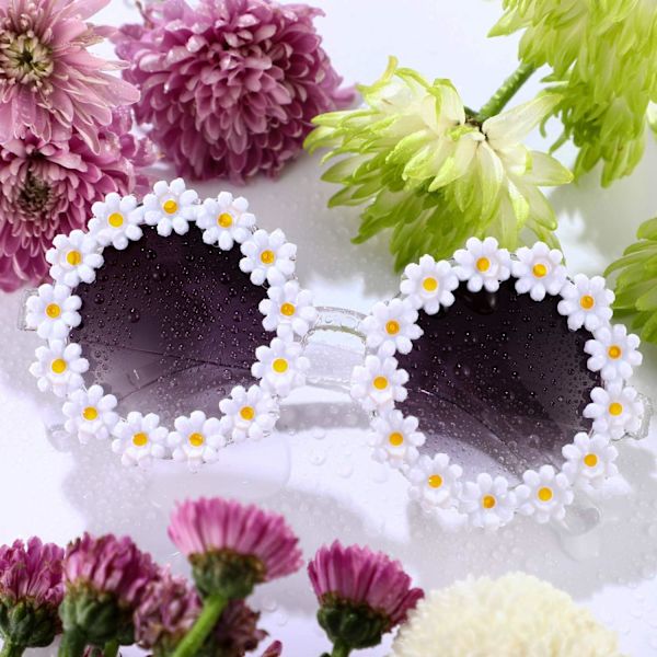 3-pack solglasögon med prästkrageblomma - Runda glasögon med prästkrageblomma - Nyhet - Blommiga solglasögon för fest - Glasögon för kvinnor