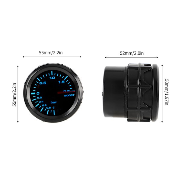 2 tuuman 52 mm Turbo Boost -mittarin anturilla, 7 värillinen LED-taustavalo, universaali bensiinimodifioiduille autoille