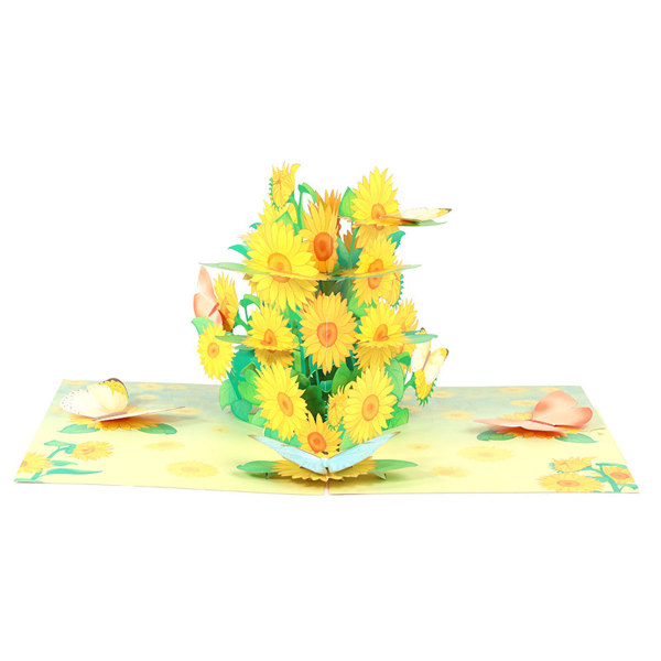 Pop Up -onnittelukortti Auringonkukat – 3D-kortit syntymäpäiville, äideille