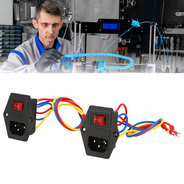 2 st Hankontakt Strömuttag med 10A Säkring 6A 250V AC Vippströmbrytare IEC320 C14 Inloppsmodul för 3D-skrivare