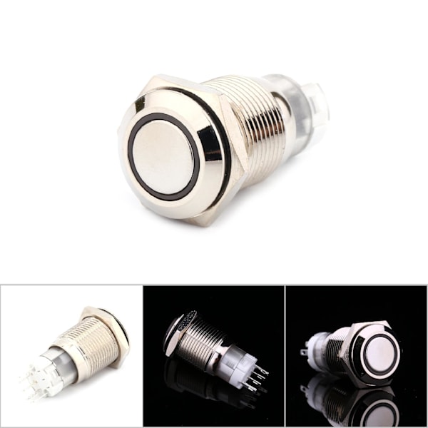 Auto 16mm 1NO 1NC Tilkobling 12V Metall LED Bryter Låsing Trykknapp LJ