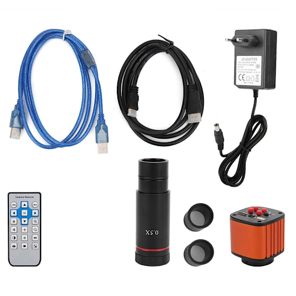 16MP USB Mikroskopkamera Kit Digital Forstørrelsesglas med 0,5X Linse 30mm 30,5mm Ringadapter EU Stik 100-240V