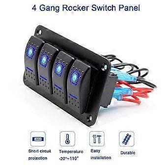 12V 4-vejs vippepanel til bil, båd, marine, autocamper, RV, blå