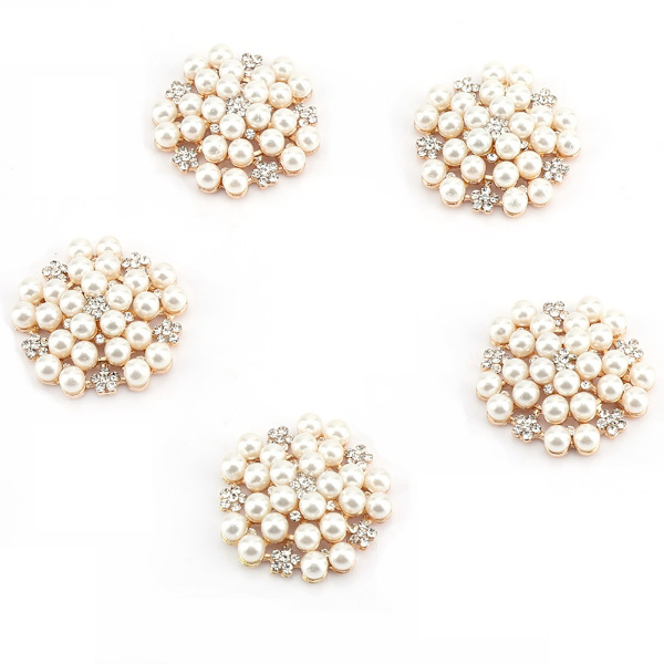 5 stk DIY Perle Rhinestone Dekoration Flatback Spænde Bryllup Invitation Hårbue (Guld)