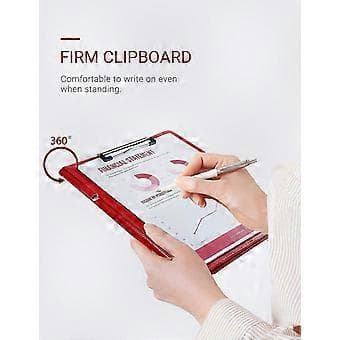 A4 Dokumentholder Clipboard Portfolio til Notesblok, Læderlignende Foldover Clipboard med Opbevaring