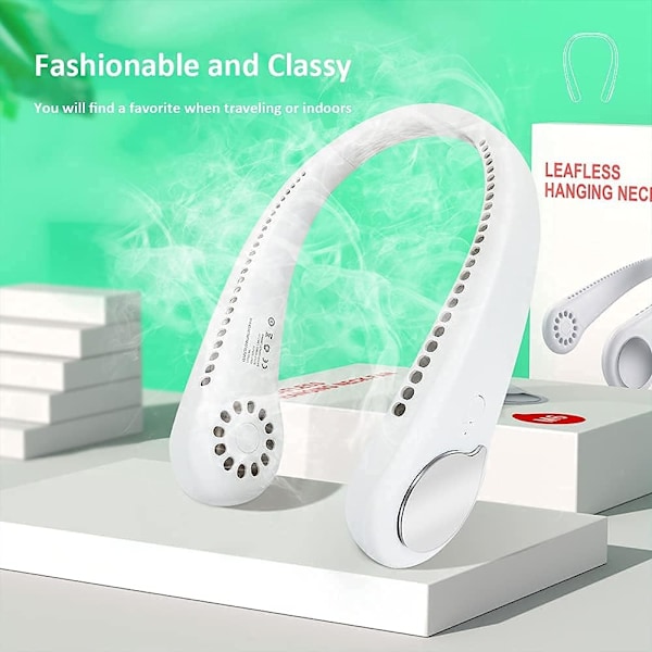 Bekväm bladlös halsfläkt, handsfree bärbar design, dubbla turbinblad, 360° allround-luftflöde, tyst drift, uppladdningsbart batteri