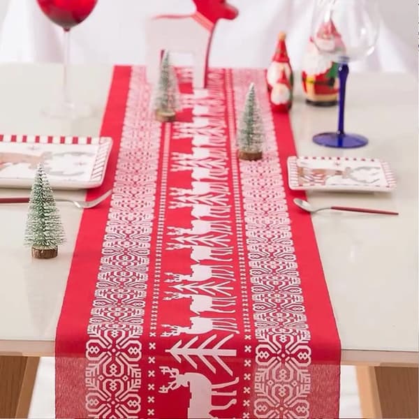 Juledug i hør, til julebordsdekoration (270*28 cm) trykt rektangulær dug Christmas tree elk