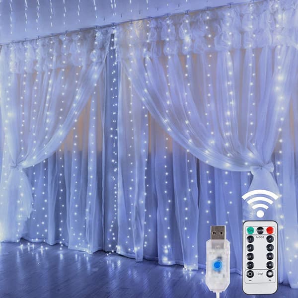 Vindusgardin lyslenke, 300 LED 8 lysmoduser eventyrlys