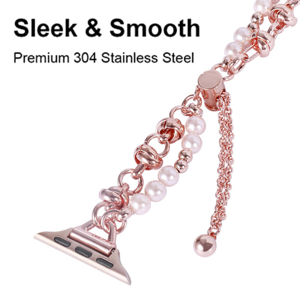 Iwatch-rem af perle i rustfrit stål (38/40/41 mm, rosaguld)