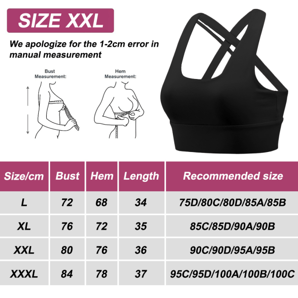 Sport-bh för kvinnor med hög effekt, sport-bh med korsade band på ryggen