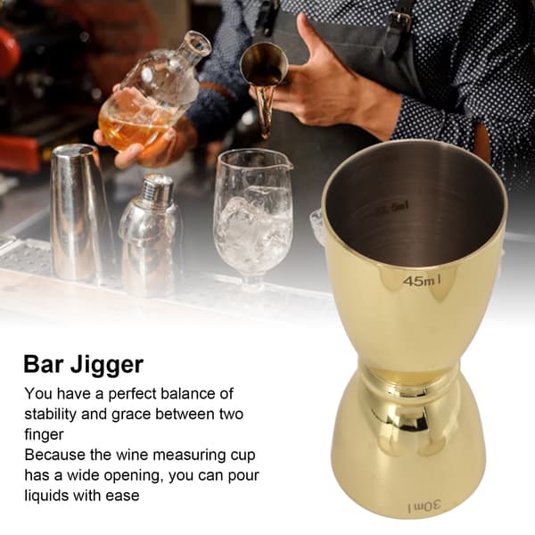 Professionell bartenders bästa vän, guldpläterad dubbel cocktailjigger med klockform för exakta proportioner