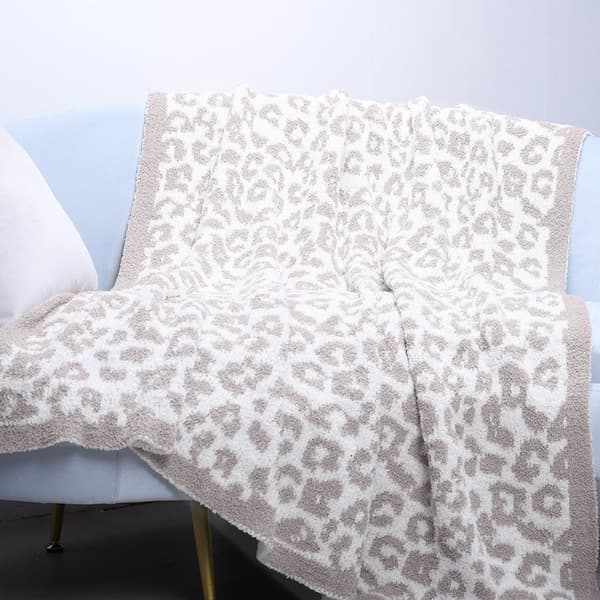Halv fløyelsullteppe strikket leopardmønstret teppe for barn fleecefôret strikket teppe barfot leopardmønstret teppe drømmeteppe
