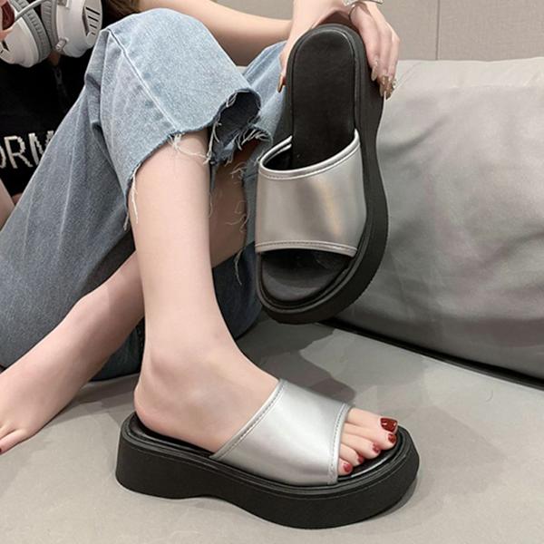 Alustasandaalit Pehmeä Pohja Luistamaton Mukava Slip On -sandaalit Kotiin Rannalle Ostoksille Hopea 37