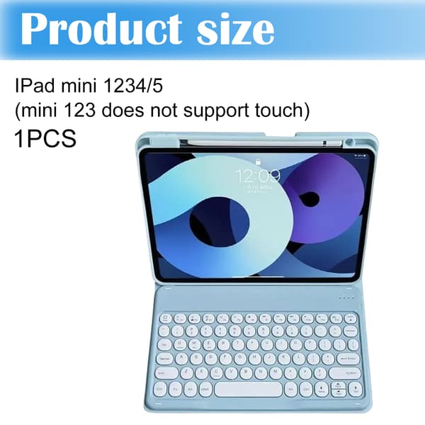 Bluetooth-tastaturcover til iPad med runde taster og touch-tablet-etui Misty Blue ipadmini4/5