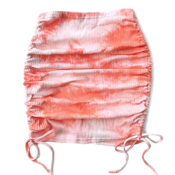Rynket Ribbet Bodycon Skjørt Tie Dye Elastisk Side Snøre Rynket Bodycon Skjørt til Kvinder Dating Pink L
