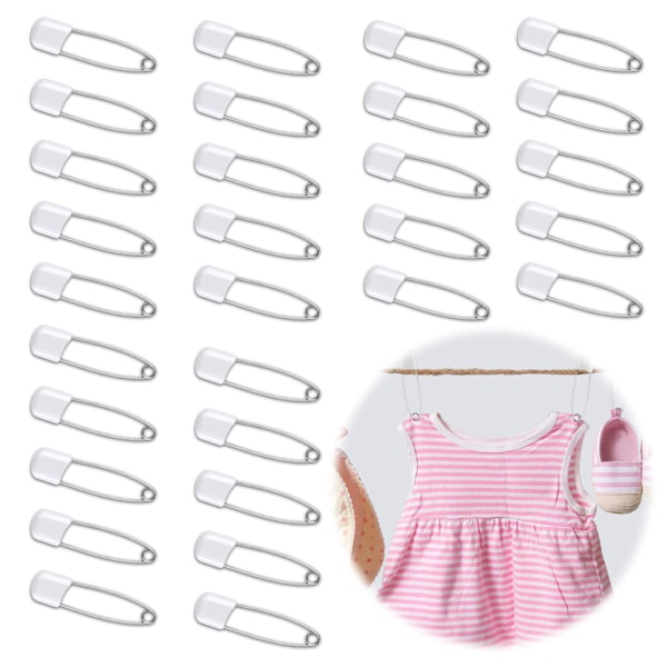 30PcsSafetyPins，DiaperPin，5.3cmWhiteHeadPin,High QualityStainlessSteelSewingPin,HandmadeSewingFixing ToolforFabricSplicing,CuttingandDIYProjects