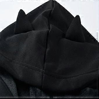 Damer Cat Ears Sort Hættetrøje Sweatshirt Hollow Out Gothic Toppe(XL)