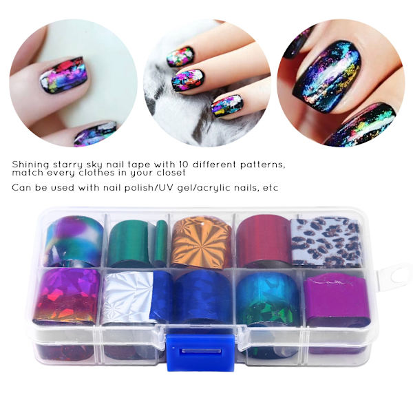 10 st Mixed Mönster Nagelfilmsremsa Stjärnhimmel Holografisk Nagelkonst Manikyr DIY Verktyg