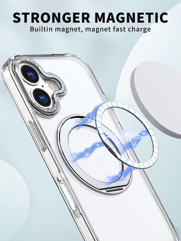 360° roterbart magnetiskt ringfodral för iPhone 15 Pro, stötsäkert skyddsfodral (transparent) Transparent iPhone 15 Pro