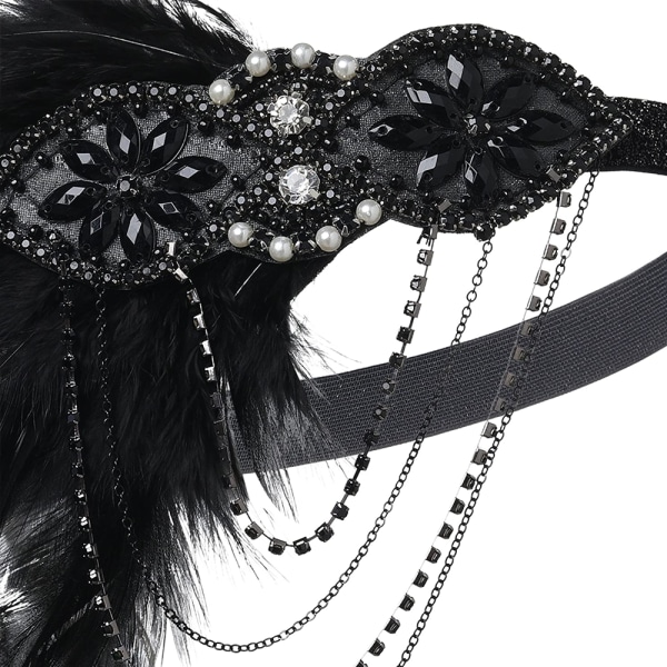 1920s Flapper Headband 20s Great Gatsby Headpiece Black Feather