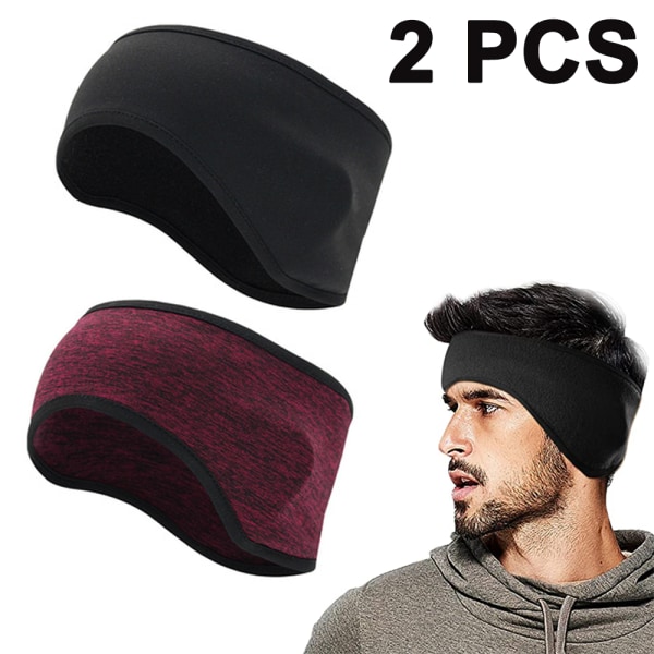 2PCS Outdoor fleece ear protection headband - black wine red