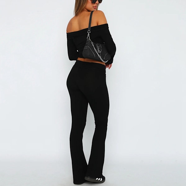 Dam Enfärgad Utsvängd Byxa Butt Lifter Stilren Slim Fit Bell Bottom Byxor för Daglig Fritid Svart L