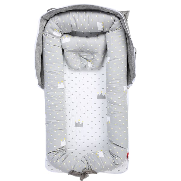 Avtakbar Vaskbar Bærbar Baby Seng Spedbarn Nyfødt Soveseng med Pute Babybeskyttelse Grå Krone 85x45x12cm