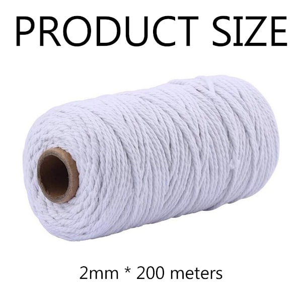 Natur Bomullsrep, 200m Vit Makramésnöre För Presentinslagning, Miljövänlig, Mjukt Och Hållbart, Lätt Att Arbeta Med, Lämpligt För DIY-Projekt,