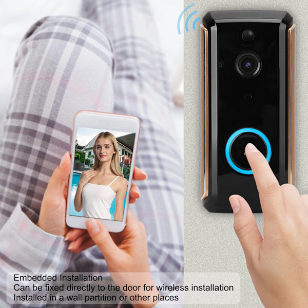 1080P HD Wifi Videodörrklocka PIR Telefonstyrning Intercom Smart Dörrklocka (1 Dingdong EU-kontakt)