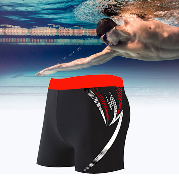 Män Badbyxor Snabbtorkande Stretch Andningsbar Slim Fit Knytband Mode Print Män Badkläder för Simning Röd XXL (100‑140kg / 220.5‑308.6lb)