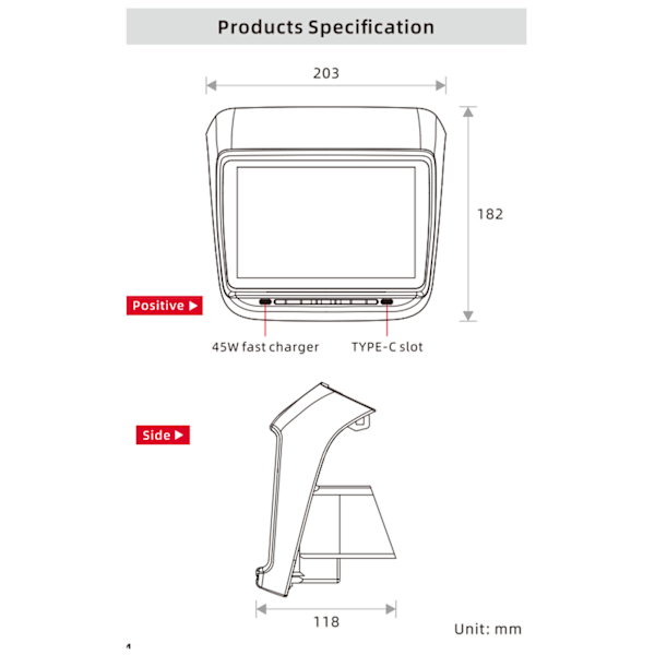 7,2 tommer Bagesæde Display Panel til Android 11.0 HD Touch Screen IPS Multimediaafspiller Udskiftning til Tesla Model 3 Y 26-pin