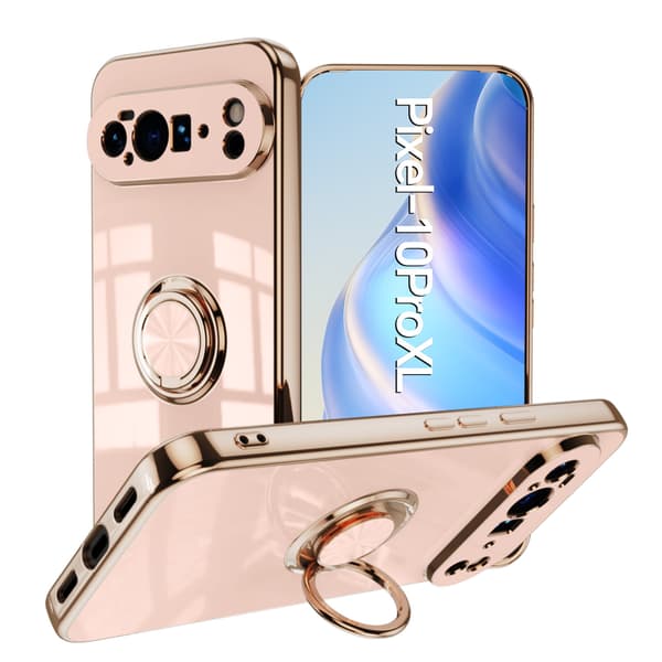 6D Galvanisert Ensfarget Ringstativ Magnetisk Telefondeksel til Google Pixel 11 - Rosa Pink Pixel 11