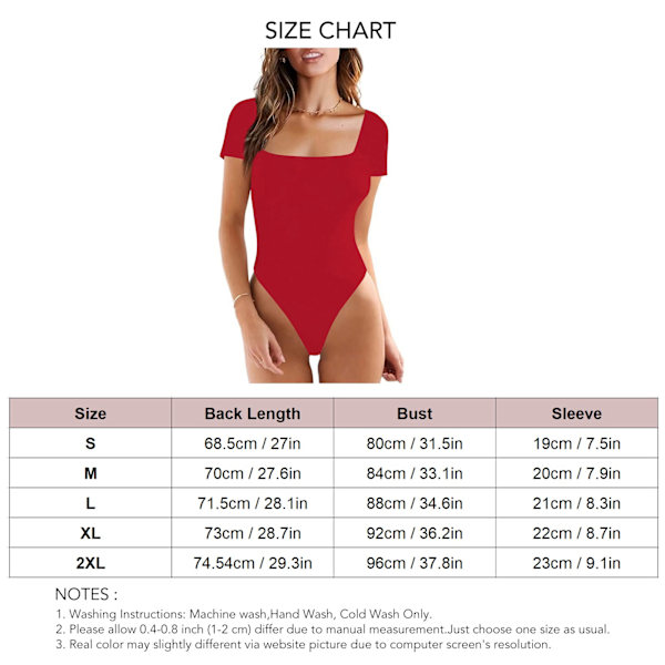 Kvindes Kortærmet Bodysuit Slank Pasform Ren Farve Knappet Trusser Bodysuit til Sommerbrug Rød S