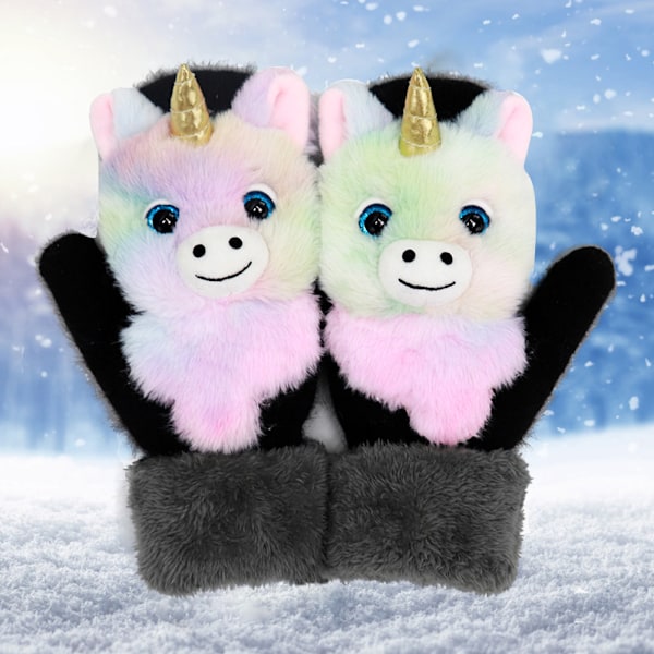 Furry Vantar Tecknad Katt Alpacka Fleecefodrade Handskar Vinter Termiska Varma Skidhandskar Julklappar för Barn Kvinnor