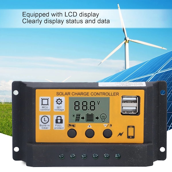 Smart Laderegulering Fotovoltaisk Strømgenerering Automatisk Kontroludstyr 12V 24V 30AYellow