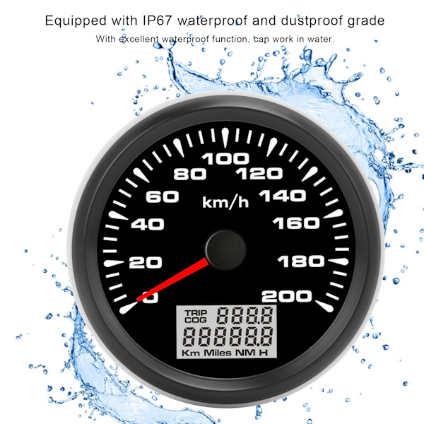 85 mm:n nopeusmittari GPS 200 km/h, 7 värillinen taustavalo, musta taulu, musta kehys autoon, veneeseen, jahtiin ja asuntoautoon