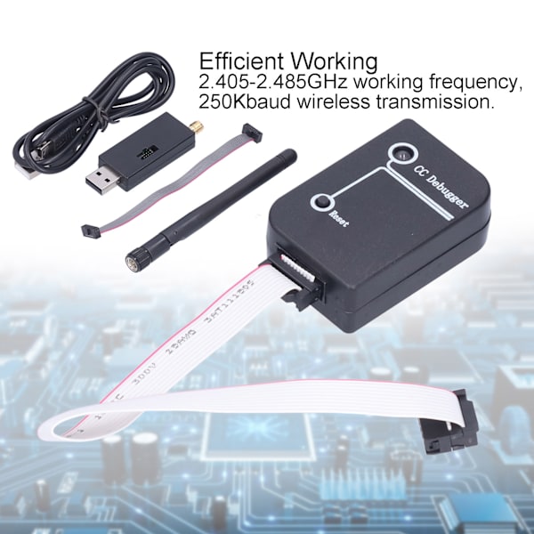 CC Debugger RF-järjestelmän ohjelmoija 2.405‑2.485GHz moduulilisävaruste antennilla ja USB-kaapelilla CC2540
