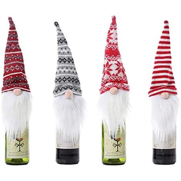 4 st Jul Vinflaskor Omslag, Bedårande Tomte-Tema Dekor