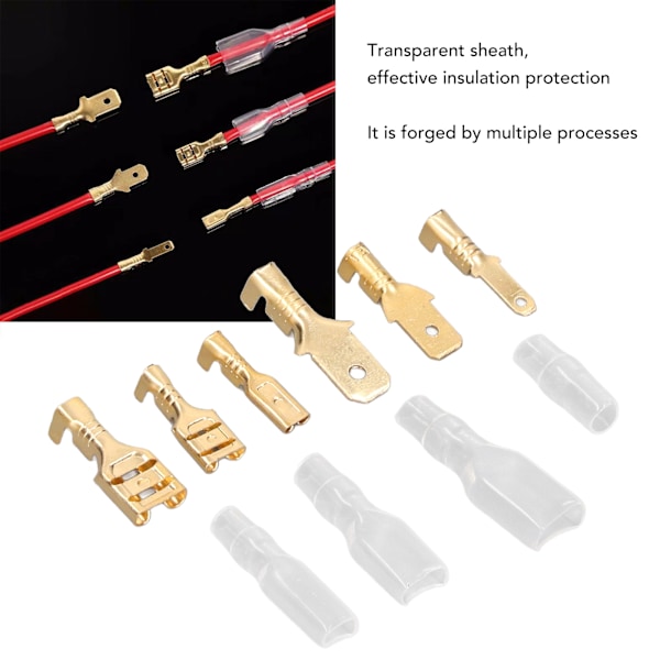 600 stk Messing Crimp Terminal Connector Han & Hun Messing Spade Connector med Transparent Slid