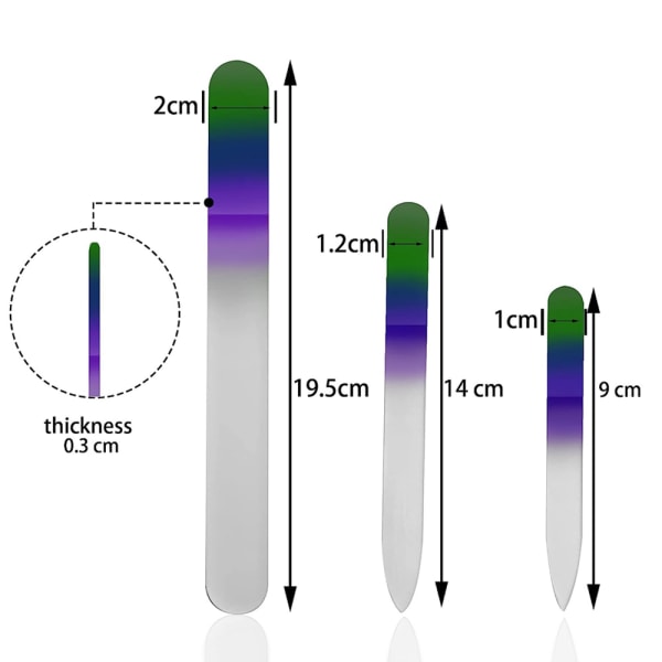 Krystalglas Neglefil Sæt, 3PCS Neglefil Manicure Værktøjer