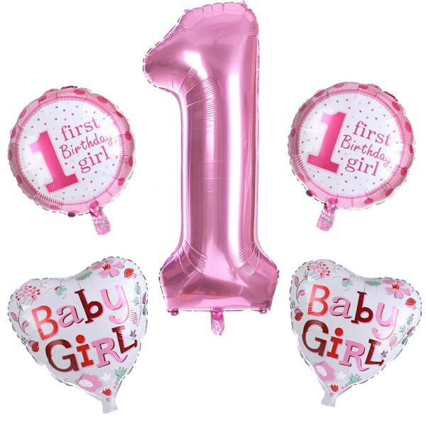 5 stk./ Sæt Folie Film Baby Dreng/Pige Ballon til Fødselsdagsfest Dekoration (Pink)