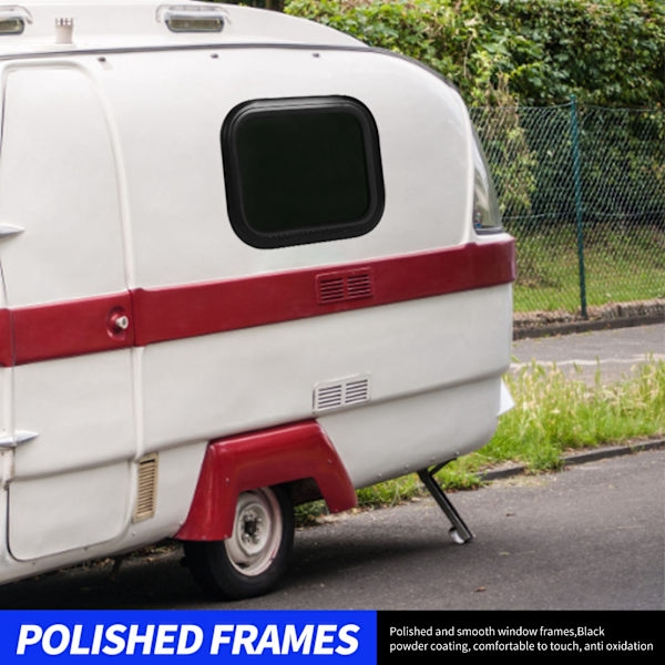 Fastgjort RV-vindue 450 X 300mm Aluminiumlegerings Vandtæt Sort Rundt Hjørne Vindue med Fast Ring til Campervan Caravan til 48‑53mm / 1.9‑2.1in