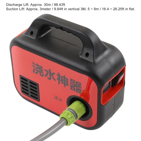 Langaton vesipumppu, latautuva vedensiirtopumppu 110‑240V, 5m letku kasteluun, EU-pistoke
